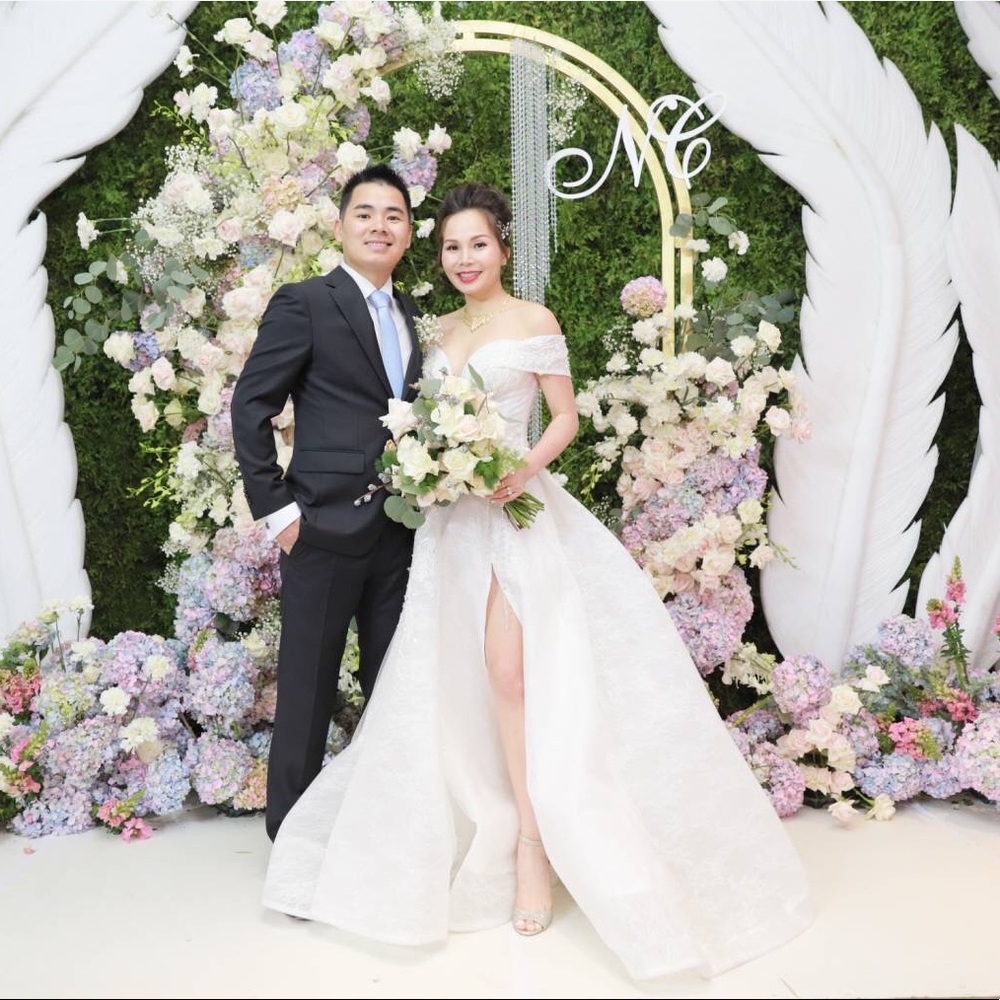 Ivory Wedding Dress with Cap Sleeve and front slit